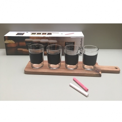 Ølsmagningssæt med 4 glas, kridt og træbakke